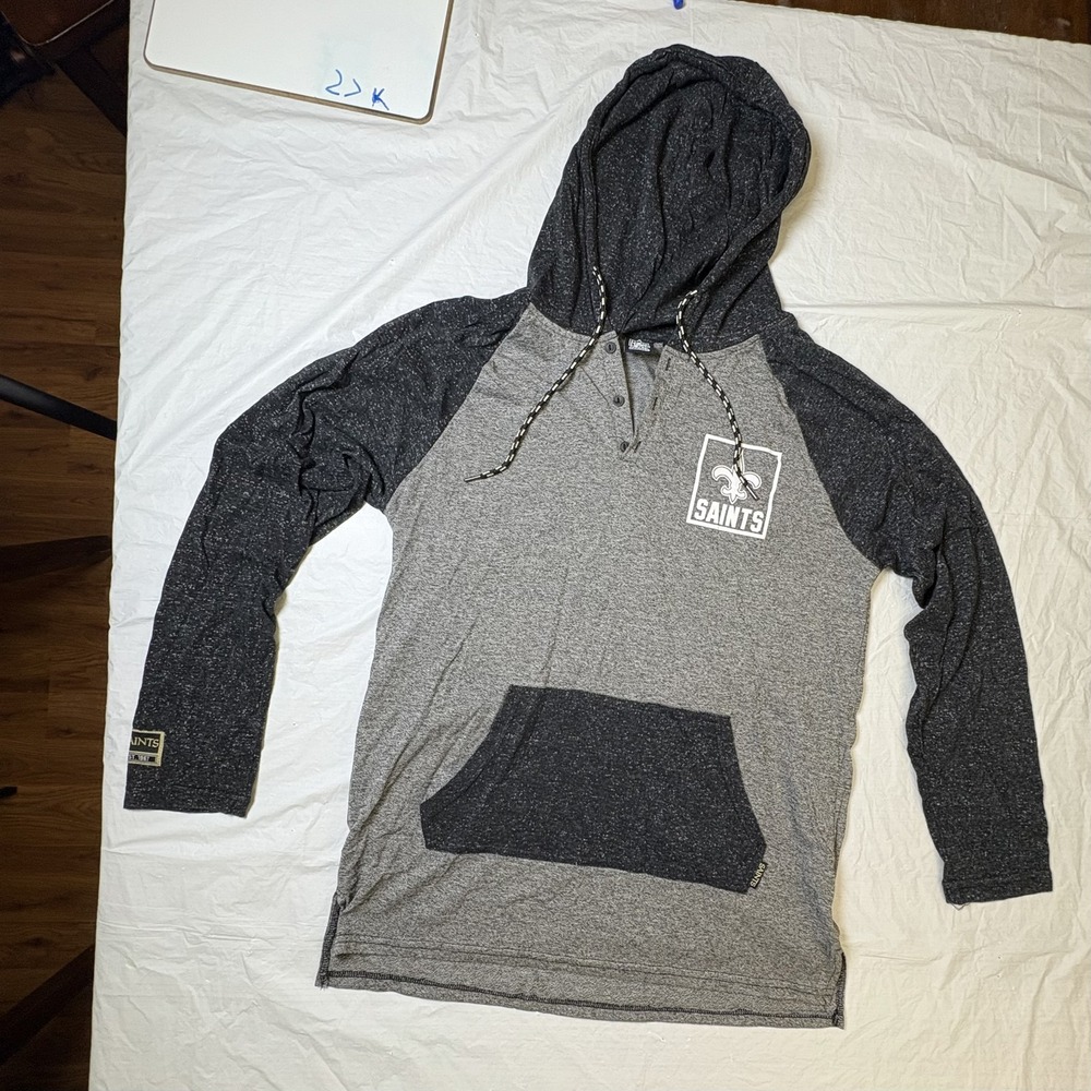 NFL Team‎ Apparel Saints Mens long sleeve henley hoodie size Large gray/black